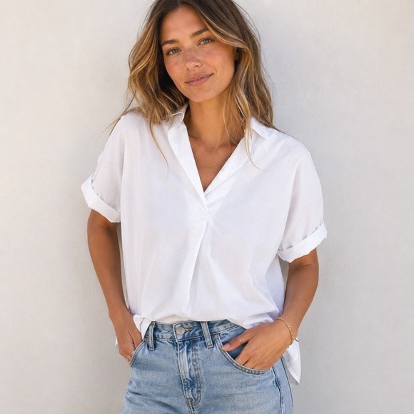 Madewell Tops - Madewell Womens White Cotton Modal Short Sleeve Popover Shirt AJ970 Size S